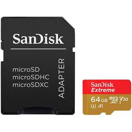 SanDisk Extreme microSDXC 64GB for Action Cams and Drones + SD Adapter 160MB/s A2 C10 V30 UHS-I U3; EAN: 619659170738