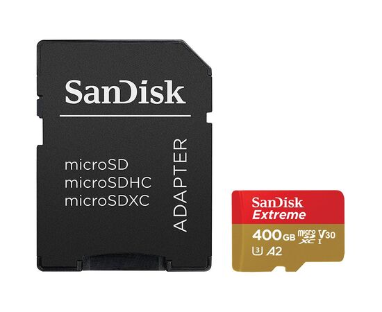 SanDisk Extreme microSDXC 400GB + SD Adapter + Rescue Pro Deluxe 160MB/s A2 C10 V30 UHS-I U6; EAN: 619659165697