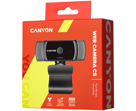 CANYON C5 1080P full HD 2.0Mega auto focus webcam with USB2.0 connector, 360 degree rotary view scope, built in MIC, IC Sunplus2281, Sensor OV2735, viewing angle 65°, cable length 2.0m, Black, 76.3x49.8x54mm, 0.106kg, изображение 3