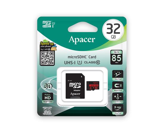 Карта памяти Apacer AP32GMCSH10U5-R 32GB + адаптер, изображение 2