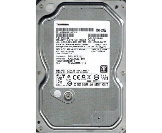Жесткий диск HDD  1Tb TOSHIBA  SATA 6Gb/s 7200rpm 32Mb 3.5" DT01ACA100
