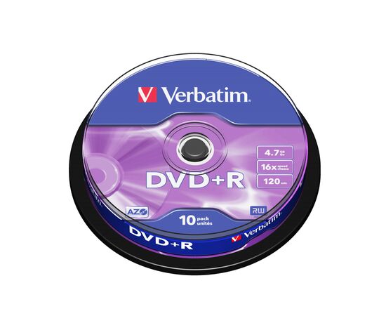 Диск DVD+R Verbatim (43498) 4.7GB 10штук Незаписанный, изображение 2