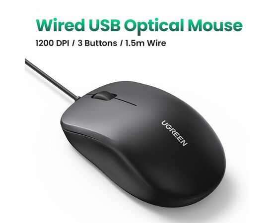 Проводная мышь Ugreen MU007 Portable Wired Mouse 1200 dpi/1.5M 90789
