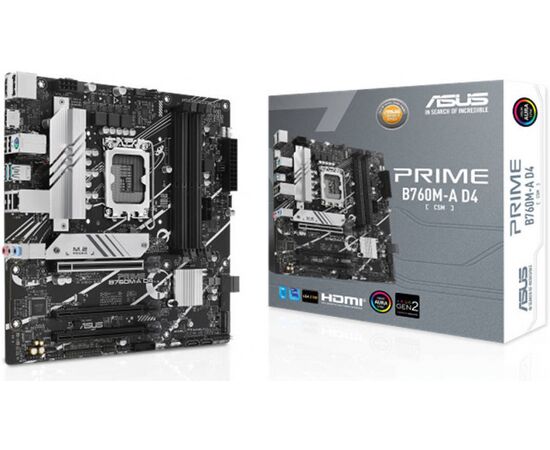 Сист. плата ASUS PRIME B760M-A D4-CSM, B760, 1700, 4xDDR4, 3xPCI-Ex16, 2xM.2, 4xSATA, DP, 2xHDMI, 2.5Gb Ethernet, BOX