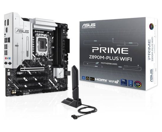 Сист.плата ASUS PRIME Z890M-PLUS WIFI, Z890, 1851, 4xDDR5, PCI-E x16, M2, SATA, DP, HDMI, USB-C 20GBps, WIFI7, BOX
