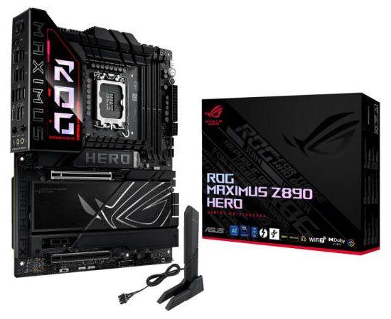 Сист.плата ASUS ROG MAXIMUS Z890 HERO, Z890, 1851, 4xDDR5, PCI-E x16, PCI-E x1, M2, SATA, HDMI, Thundrbolt. WIFI7, BOX