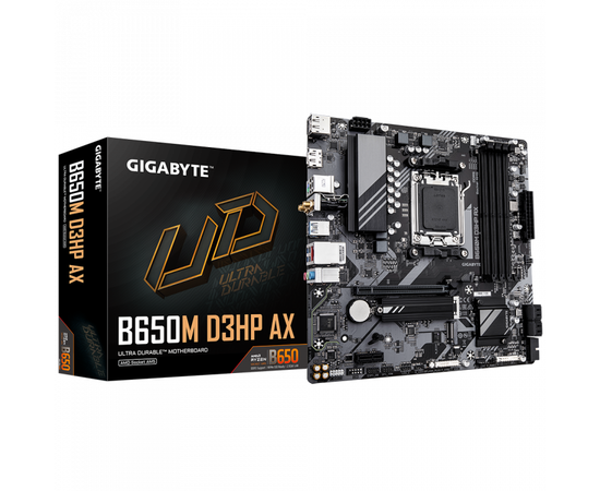 Сист.плата Gigabyte B650M D3HP AX 1.0, B650, AM5, 4xDIMM DDR5, PCI-E x16, PCI-E x1, M.2, 4xSATA, HDMI, 2xDP, WIFI6E, BOX