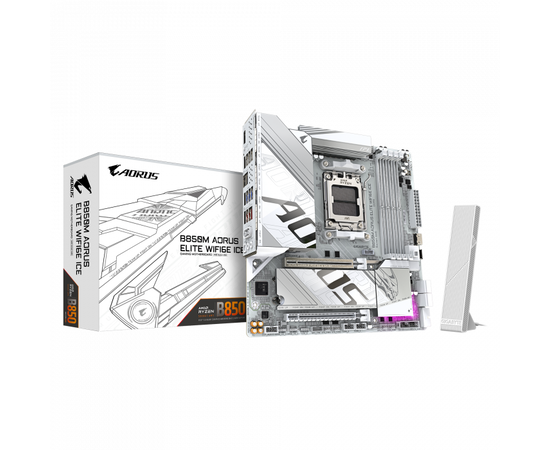 Сист.плата Gigabyte B850M A ELT WF6E ICE 1.0, B850, AM5, 4xDDR5, 2xPCI-E x16, M2, SATA, DP, fHDMI, Wi-Fi 6E, BOX