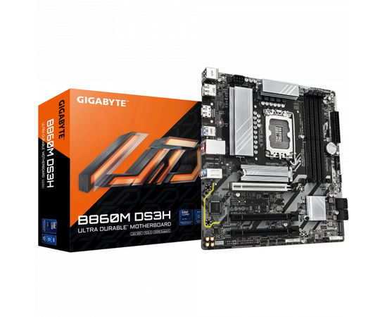 Сист.плата Gigabyte B860M DS3H 1.0, B860, LGA1851, 4xDDR5, 3xPCI-E x16, M2, SATA, 2xDP, HDMI, BOX
