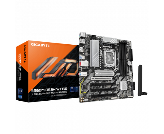 Сист.плата Gigabyte B860M DS3H WIFI6E 1.0, B860, LGA1851, 4xDDR5, 4xPCI-E x16, M2, SATA, 2xDP, HDMI, Wi-Fi 6E, BOX
