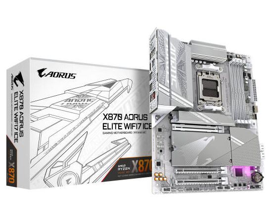 Сист.плата Gigabyte X870 A ELITE WF7 ICE 1.0, X870, AM5, 4xDIMM DDR5, 3xPCI-E x16, 4xM.2, 4xSATA, HDMI, WIFI7, BOX