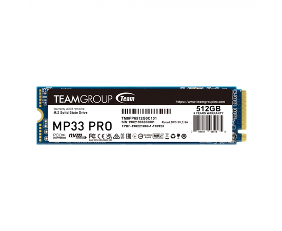 Твердотельный накопитель TeamGroup M33 PRO, 512Gb M2, Read 3000, Write 3500, TM8FPD512G0C101