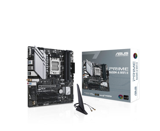 Сист.плата ASUS PRIME B650M-A WIFI II, B650, AM5, 4xDDR5, 3xPCI-E x16, 2xM2, 4xSATA, DP, HDMI, VGA, WIFI6, BOX