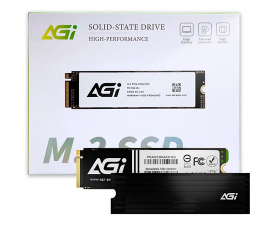 Твердотельный накопитель AGI AI828, 2Tb PCIe Gen4, Read 7400Mb/s, Write 6700Mb/s, Retail