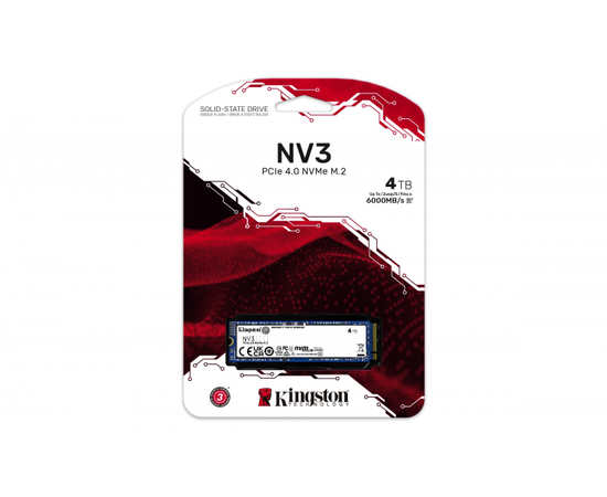 Твердотельный накопитель Kingston NV3, 4000Gb, M2 NVMe PCIe Gen4, Read/write 6000/5000Mb.s SNV3S/4000G