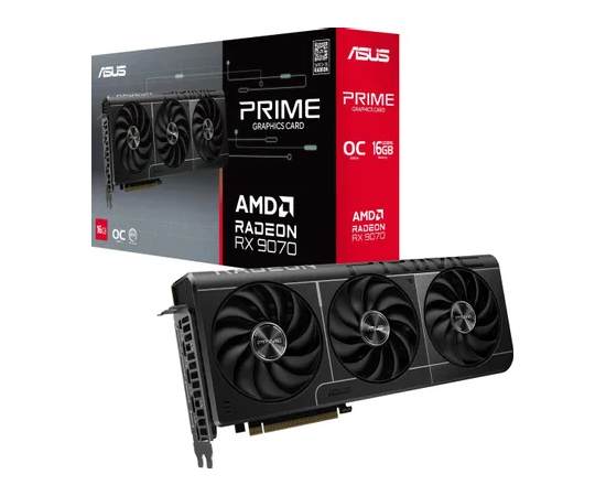 Видеокарта ASUS PRIME-RX9070-O16G, AMD RX9070, 16G OC GDDR6, 256bit, HDMI, DP, BOX