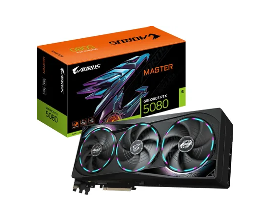 Видеокарта Gigabyte GV-N5080AORUS M-16GD 1.0, RTX 5080 AORUS MASTER, 16G GDDR7, 256bit, HDMI, DP, BOX