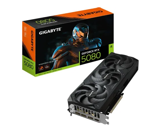 Видеокарта Gigabyte GV-N5080WF3OC-16GD, GeForce RTX 5080 WINDFORCE OC, 16Gb GDDR7, 256Bit, DP, HDMI, BOX