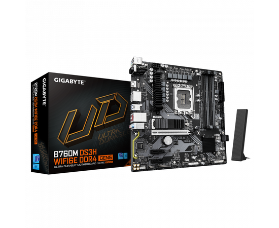 Сист.плата Gigabyte B760M DS3H WF6E GEN5, B760, 1700, 4xDDR5, PCI-E x16, 2xPCI-E x1, M2, SATA, HDMI, 2xDP, WIFI6E, BOX