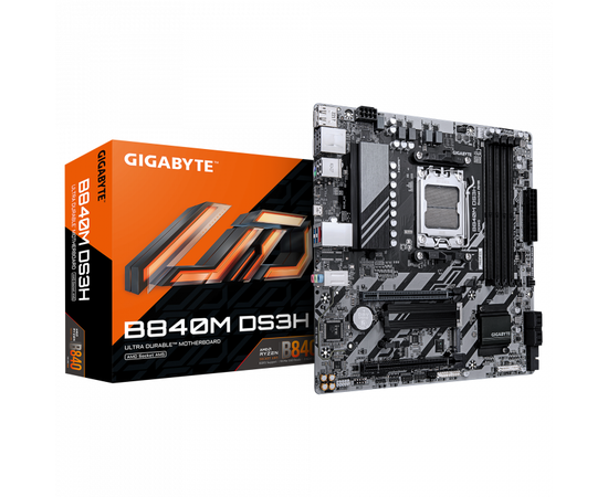 Сист.плата Gigabyte B840M DS3H, B840, 4xDDR5, PCI-E5 x16, 1xPCI-E x1, 1xM.2, 6xSATA, HDMI, DPx2, LAN2.5GbE, BOX