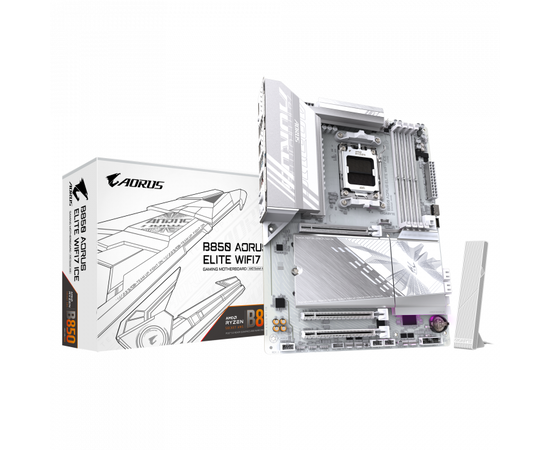 Сист.плата Gigabyte B850 A ELITE WF7 ICE, B850, 4xDDR5, PCI-E5 x16, 3xM.2, SATA6, HDMI, DPx2, Wi-Fi7, LAN2.5GbE, BOX