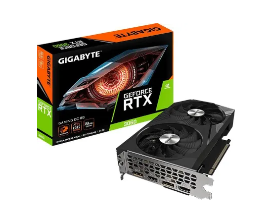 Видеокарта Gigabyte GV-N3060GAMING OC-8GD, 8Gb GDDR6, 128bit memory interface, HDMI, DP, BOX