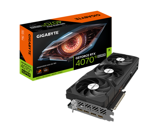 Видеокарта Gigabyte GV-N407TSWF3MAX OC-16GD, RTX 4070TIS Windforce MAX OC, 16G GDDR6X, 256bit, HDMI, DP, BOX