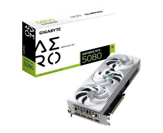 Видеокарта Gigabyte GV-N5080AERO OC-16GD, GeForce RTX 5080 AERO OC, 16Gb GDDR7, 256Bit, DP, HDMI, BOX